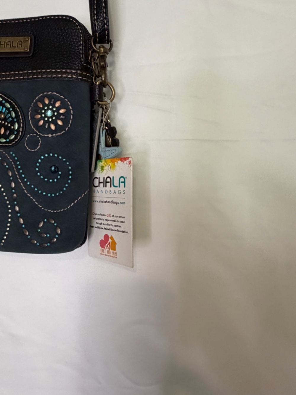 Chala Black Crossbody Phone Bag with Turquoise Embellishments​ - Picture 2 of 10